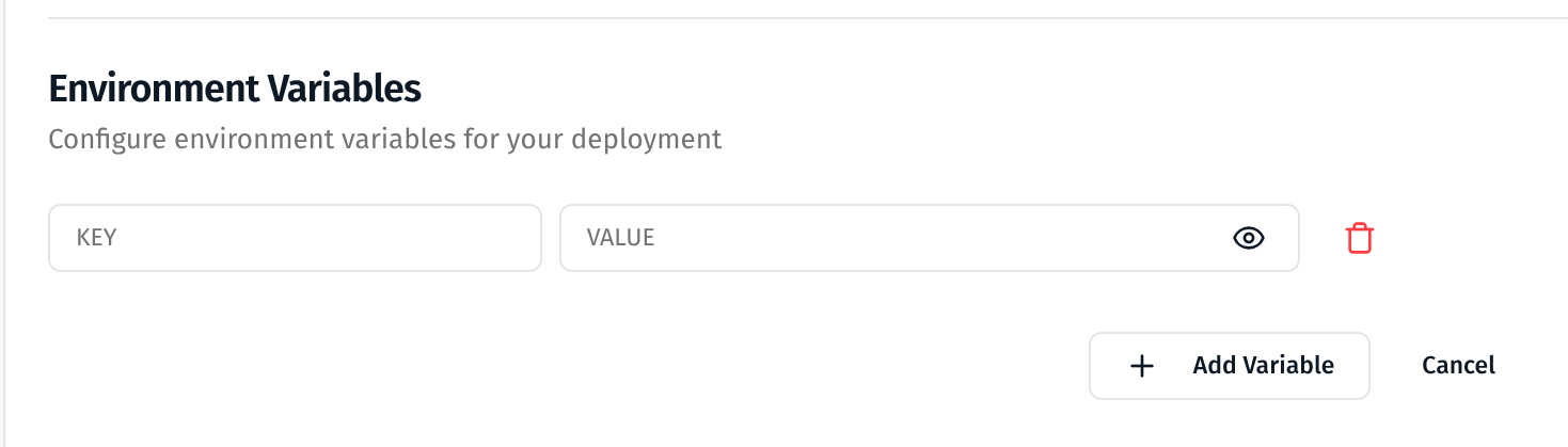 Formulário com repositório conectado, branch main seleccionado e botão Enable Automatic Deploys